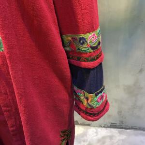 Folk Embroidery Vintage Red Cardigan Hem Slit Customized Chinese Coat