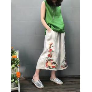 Chinese Vintage Embroidered Wide-Leg Pants Womans Wholesale Trousers