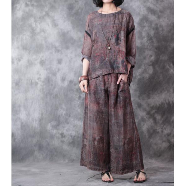 Dark-Colored Printing Vintage Blouse Linen Loose Top