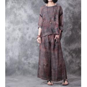 Dark-Colored Printing Vintage Blouse Linen Loose Top