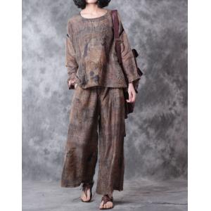 Dark-Colored Printing Vintage Blouse Linen Loose Top