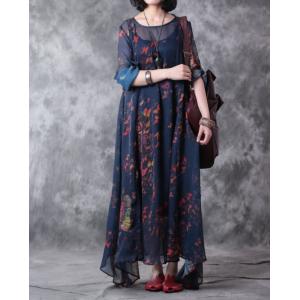 2017 Summer Butterfly Print Maxi Dress Plus Size Chiffon Beach Dress With Camisole