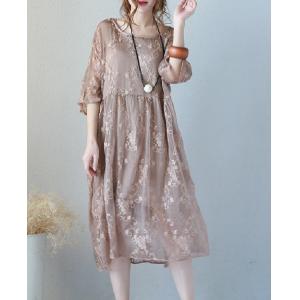 Plus Size Embroidered Dress Transparent Elegant Silk Dress With Basic Camisole