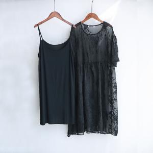 Plus Size Embroidered Dress Transparent Elegant Silk Dress With Basic Camisole