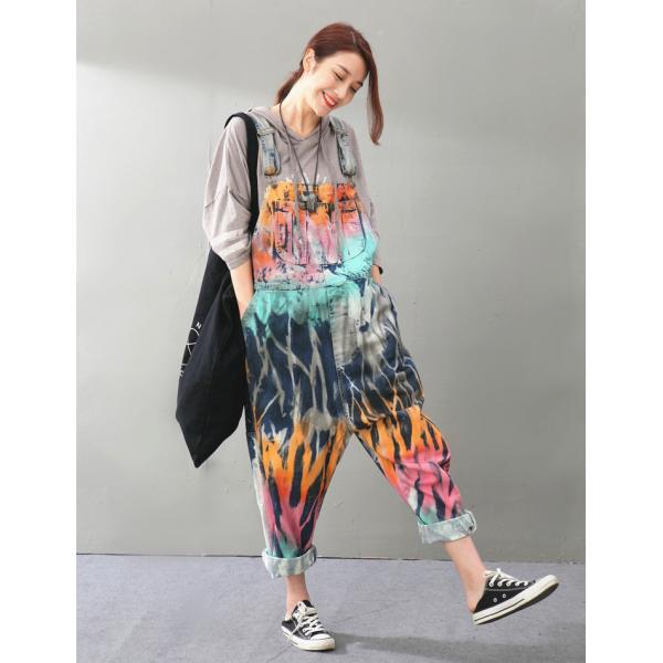 Street Fashion Color Print Denim Overalls Front Pockets Harem Jumpsuits