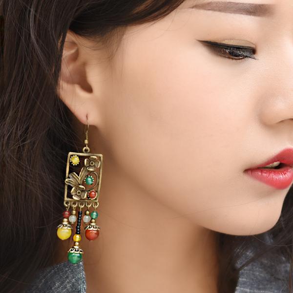 Retro Style Agate Drop Earrings Hollow Womans Elegant Earrings