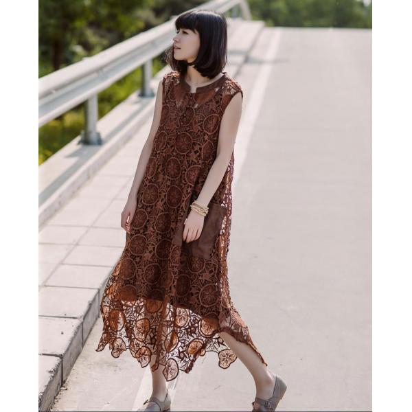High-End  Hollow Lace Dress Stereo Flowers Asymmetric Customized Dress