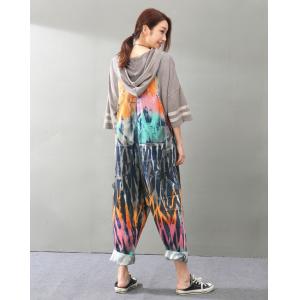 Street Fashion Color Print Denim Overalls Front Pockets Harem Jumpsuits