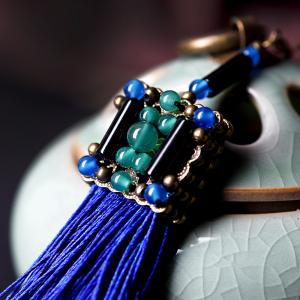 New Arrival Royal Blue Vintage Tassel Earrings Chinese Agate Ear Pendants