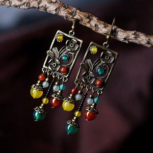 Retro Style Agate Drop Earrings Hollow Womans Elegant Earrings