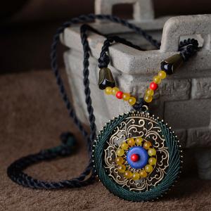 Folk Art Circular Agate Long Necklace Customized Boutique Necklace