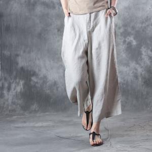 Casual Style Pinstriped Wide Leg Pants Womans Cotton Linen Baggy Trousers