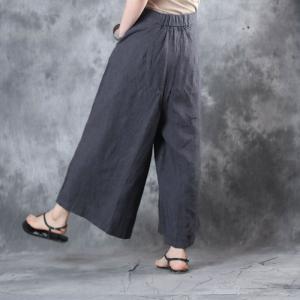 Casual Style Pinstriped Wide Leg Pants Womans Cotton Linen Baggy Trousers