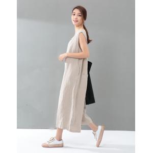 Youthful Single-Breasted Cotton Linen Jumpsuits Summer Plain Baggy Trousers