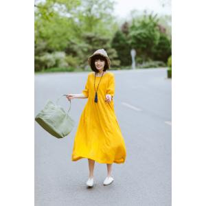 Unique Design Empire-Waist Soft Linen Dress Summer Expansion Customized Dress