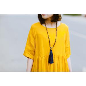 Unique Design Empire-Waist Soft Linen Dress Summer Expansion Customized Dress