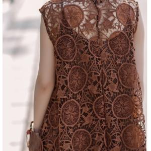 High-End  Hollow Lace Dress Stereo Flowers Asymmetric Customized Dress