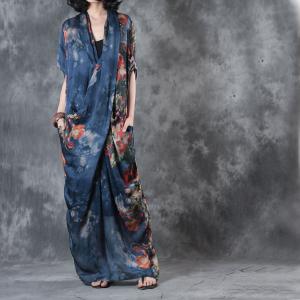 Front Cross Vintage Prints Chiffon Dress Summer Designer Maxi Dress With Camisole