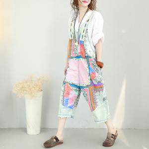 Lovely Vintage Prints Cotton Jumpsuits Summer Plus Size Rompers