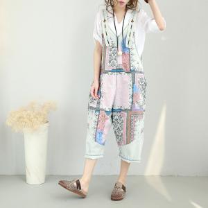 Lovely Vintage Prints Cotton Jumpsuits Summer Plus Size Rompers