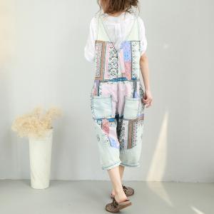 Lovely Vintage Prints Cotton Jumpsuits Summer Plus Size Rompers in As ...