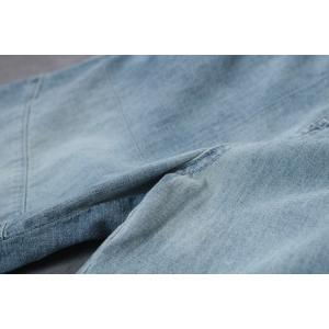 Relaxed Fit Blue Contrast Baggy Jeans Raw Hem Straight Leg Jeans