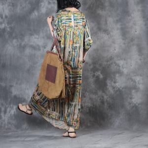 High-End Colorful Stripes Silk Satin Designer Dress Pleated Plus Size Maxi Dress