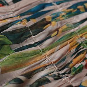 High-End Colorful Stripes Silk Satin Designer Dress Pleated Plus Size Maxi Dress