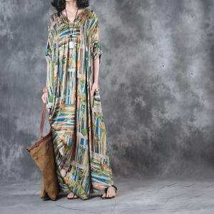 High-End Colorful Stripes Silk Satin Designer Dress Pleated Plus Size Maxi Dress