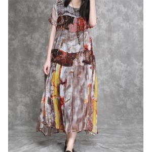 High-End  Mulberry Silk Loose Boho Dress Summer Printed  Holiday Dress