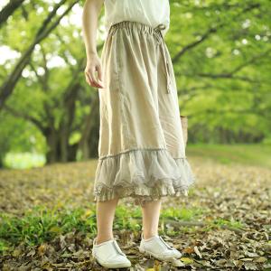 Mori Girl Gauze Edge Linen Baggy Trousers Layering Wide Leg Pants