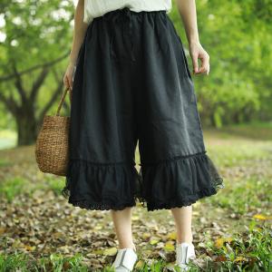 Mori Girl Gauze Edge Linen Baggy Trousers Layering Wide Leg Pants