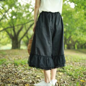 Mori Girl Gauze Edge Linen Baggy Trousers Layering Wide Leg Pants