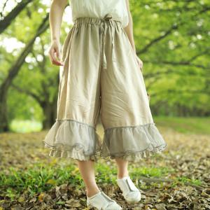 Mori Girl Gauze Edge Linen Baggy Trousers Layering Wide Leg Pants