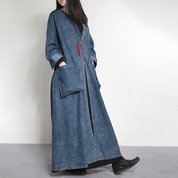 Latest Fashion Drawstring Waist Denim Coat Vintage Plus Size Outerwear