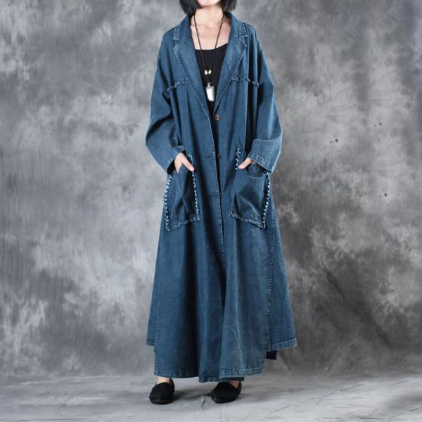 New Arrival Vertical Pockets Denim Trench Coat Womans Plus Size Duster Coat