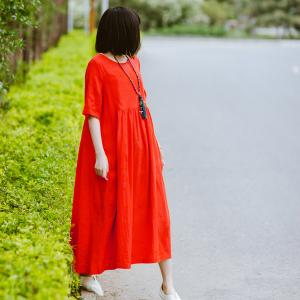 Unique Design Empire-Waist Soft Linen Dress Summer Expansion Customized Dress