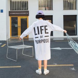 Korean Fashion Back Letter Oversized Shirt Dress Casual White Dress