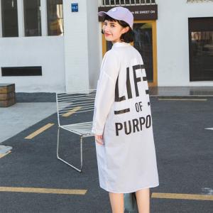 Korean Fashion Back Letter Oversized Shirt Dress Casual White Dress