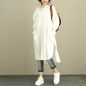 Asymmetric Side Slit Oversized Shirt Dress Designer White Dress