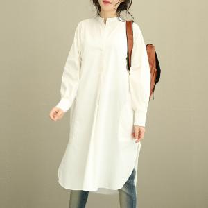 Asymmetric Side Slit Oversized Shirt Dress Designer White Dress