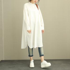 Asymmetric Side Slit Oversized Shirt Dress Designer White Dress