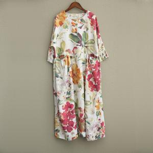 New Arrivals Flowers Prints Linen Colorful Dress Plus Size Maxi Dress