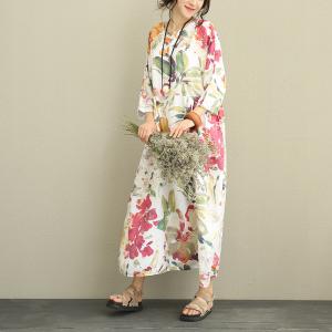 New Arrivals Flowers Prints Linen Colorful Dress Plus Size Maxi Dress