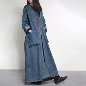 Latest Fashion Drawstring Waist Denim Coat Vintage Plus Size Outerwear