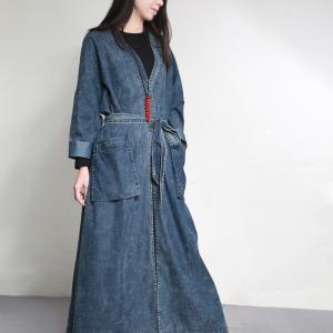 Latest Fashion Drawstring Waist Denim Coat Vintage Plus Size Outerwear