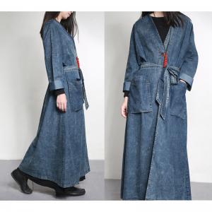 Latest Fashion Drawstring Waist Denim Coat Vintage Plus Size Outerwear