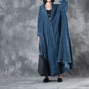 New Arrival Vertical Pockets Denim Trench Coat Womans Plus Size Duster Coat