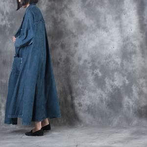 New Arrival Vertical Pockets Denim Trench Coat Womans Plus Size Duster Coat