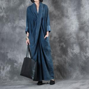 Ladylike Front Cross Denim Dress Back Slit Belted Fashion Fall Dress